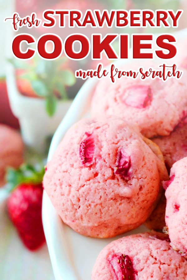 Pinterest image of strawberry cookies.
