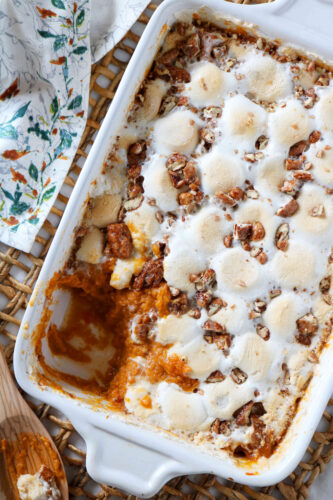 Sweet Potato Casserole with Marshmallows and Pecans