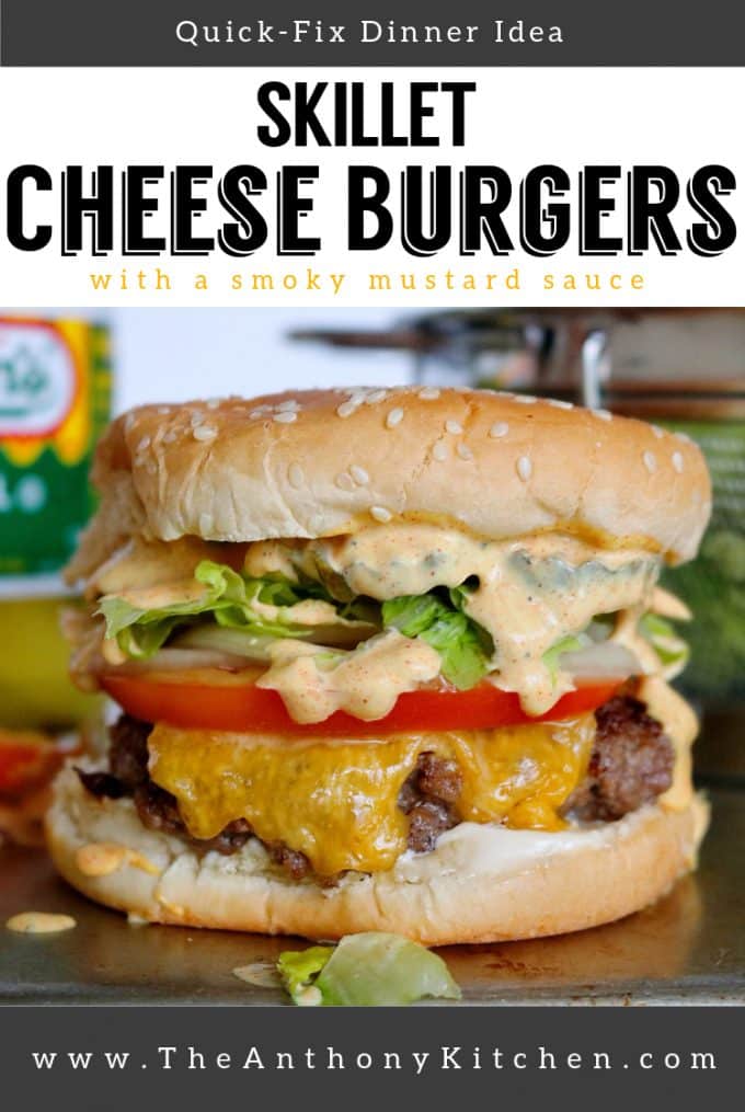 PInterest image of skillet cheese burger