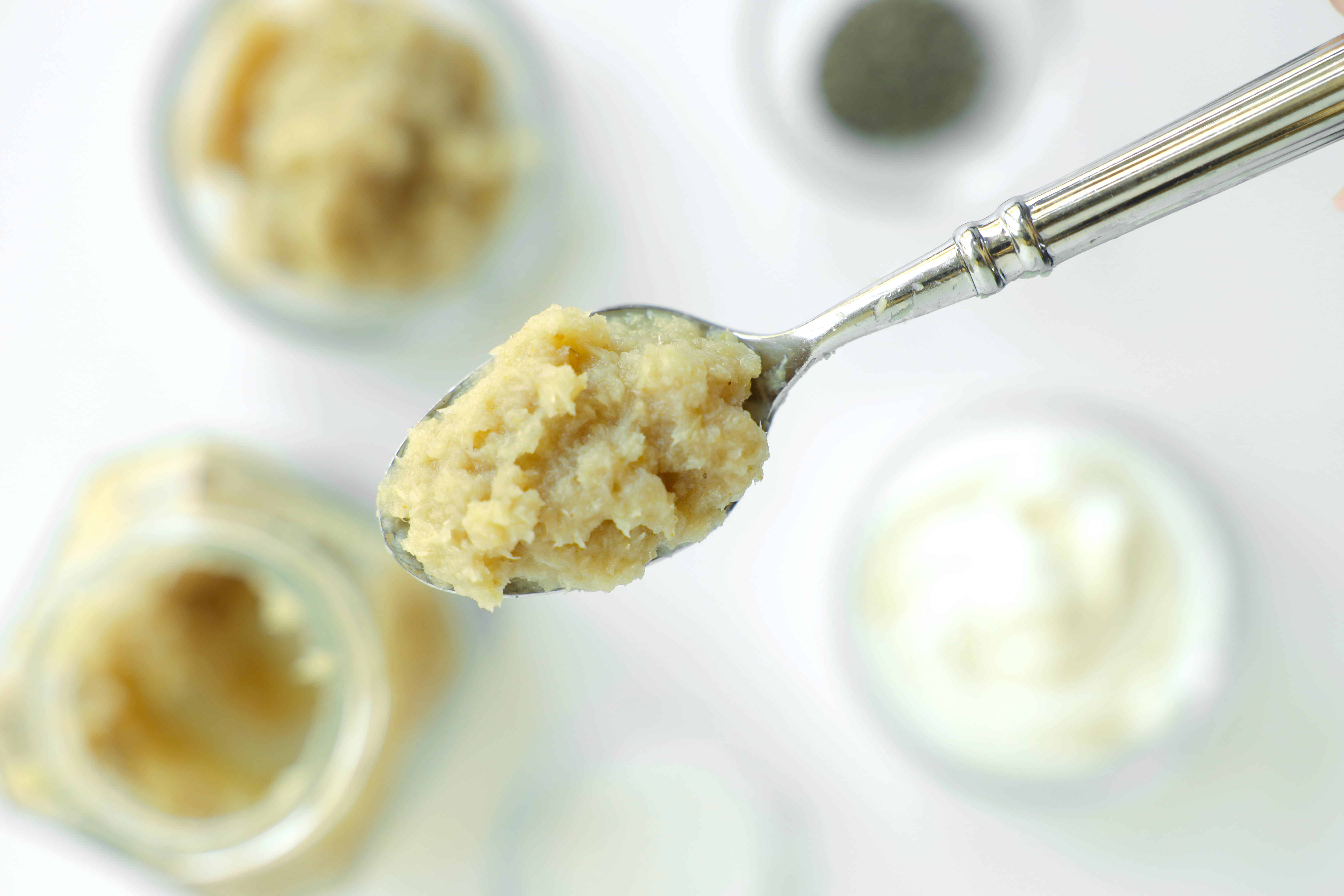 Close-up of prepared horseradish on a spoon