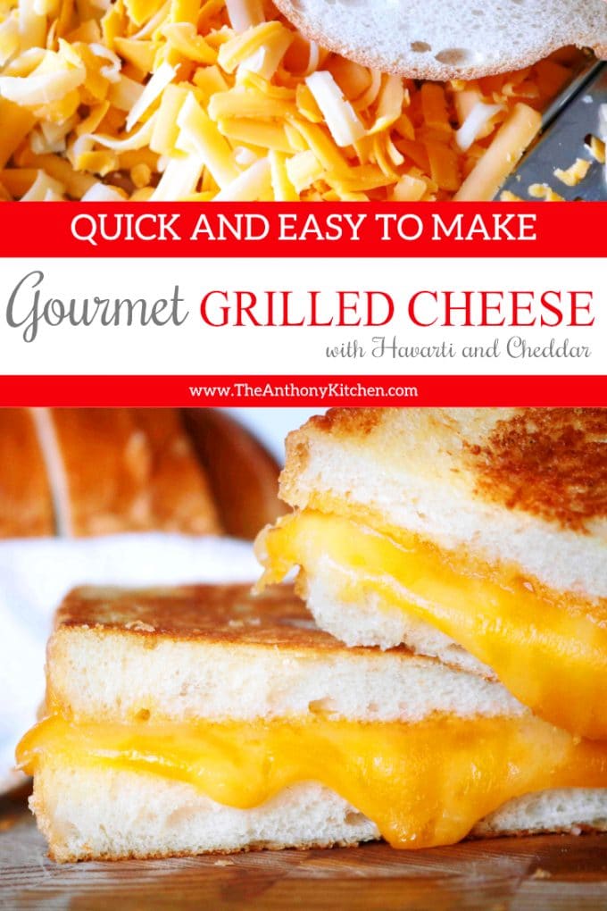Pinterest image of Gourmet Grilled Cheese Sandwich with Cheddar and Havarti
