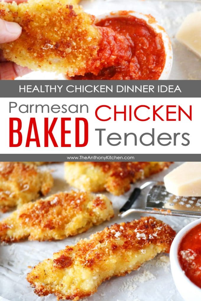 Pinterest image of HEALTHY BAKED CHICKEN TENDERS WITH PARMESAN
