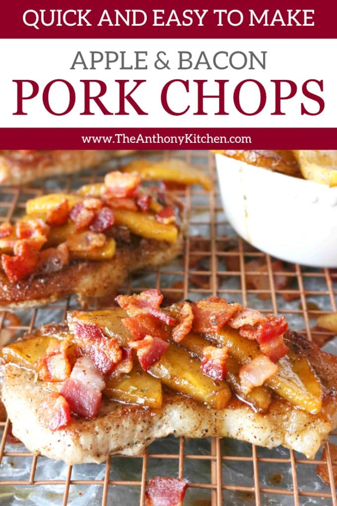 PInterest image of Pork Chops with Apples and Bacon 