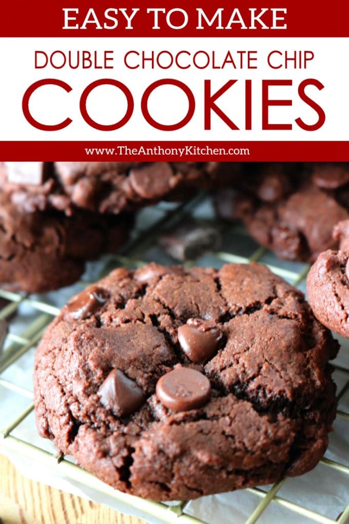 Pinterest image of Easy Double Chocolate Chip Cookies