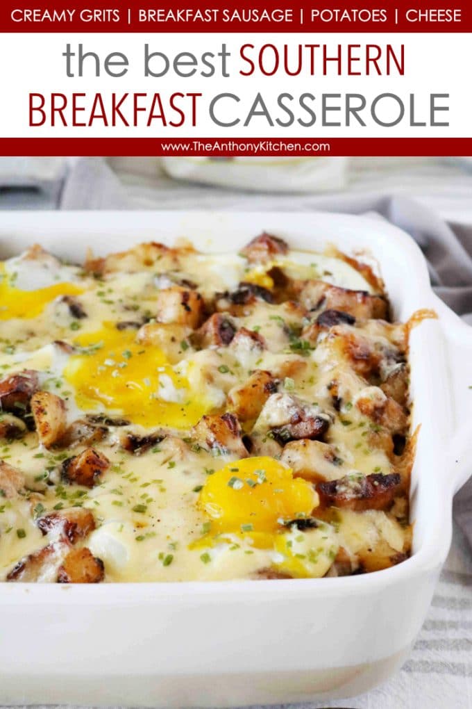 Make-Ahead Breakfast Casserole for a Crowd with Creamy Grits, Sausage, Cheese, and Eggs