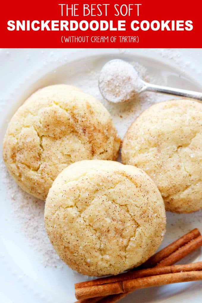 Pinterest image of Easy, Soft Snickerdoodle Cookies without Cream of Tartar!