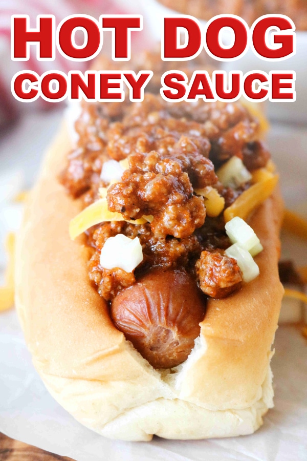 PInterest image for Hot Dog Coney Sauce