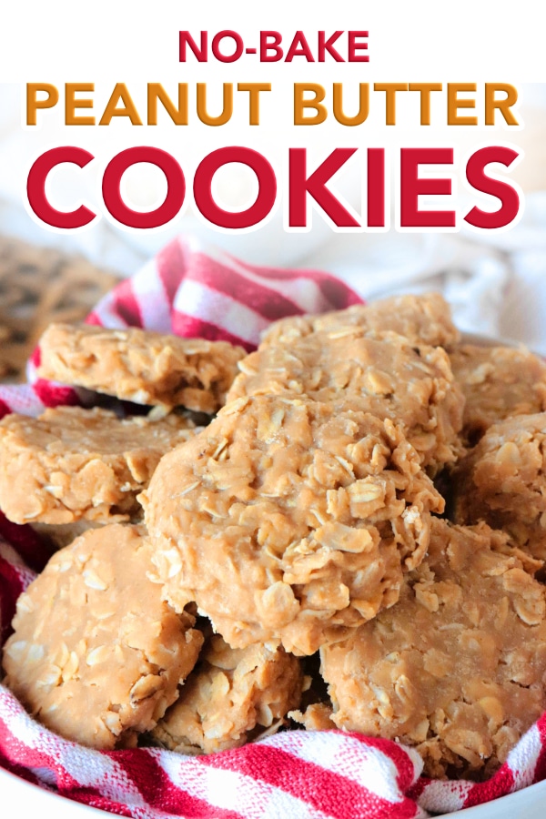 Pinterest image for No Bake Peanut Butter Cookies