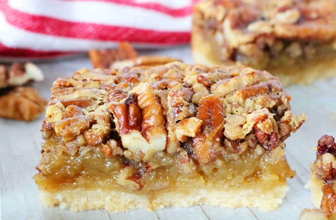 A side view of one Pecan Pie Bar. 