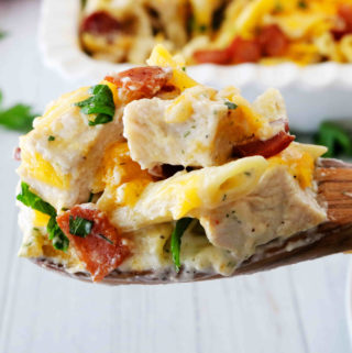 A spoonful of Chicken Bacon Ranch Casserole.