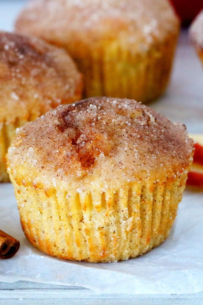 Apple Cinnamon Muffins with a cinnamon sugar topping.