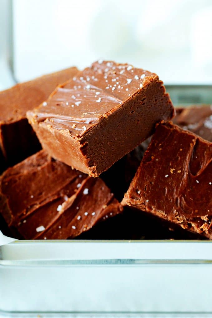 A close up shot of a candy box with marshmallow fudge inside.