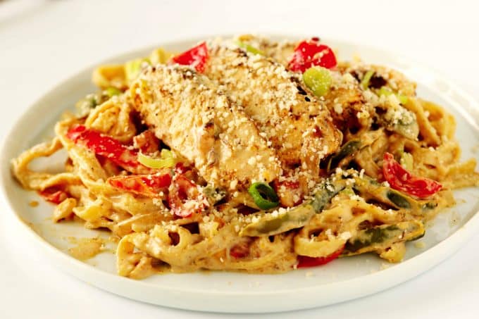 Cajun Chicken Alfredo Pasta on a plate.
