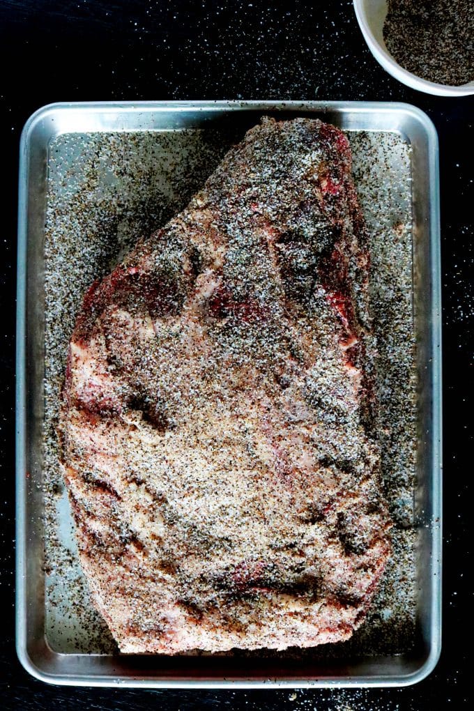 Brisket rubbed down with salt and pepper mix. 