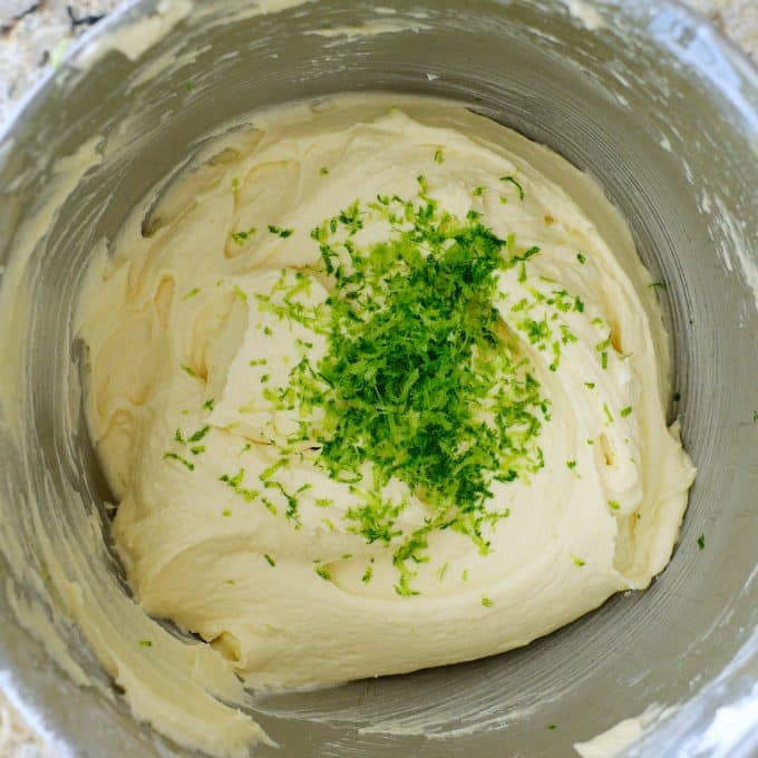 Batter with lime zest on top of it.