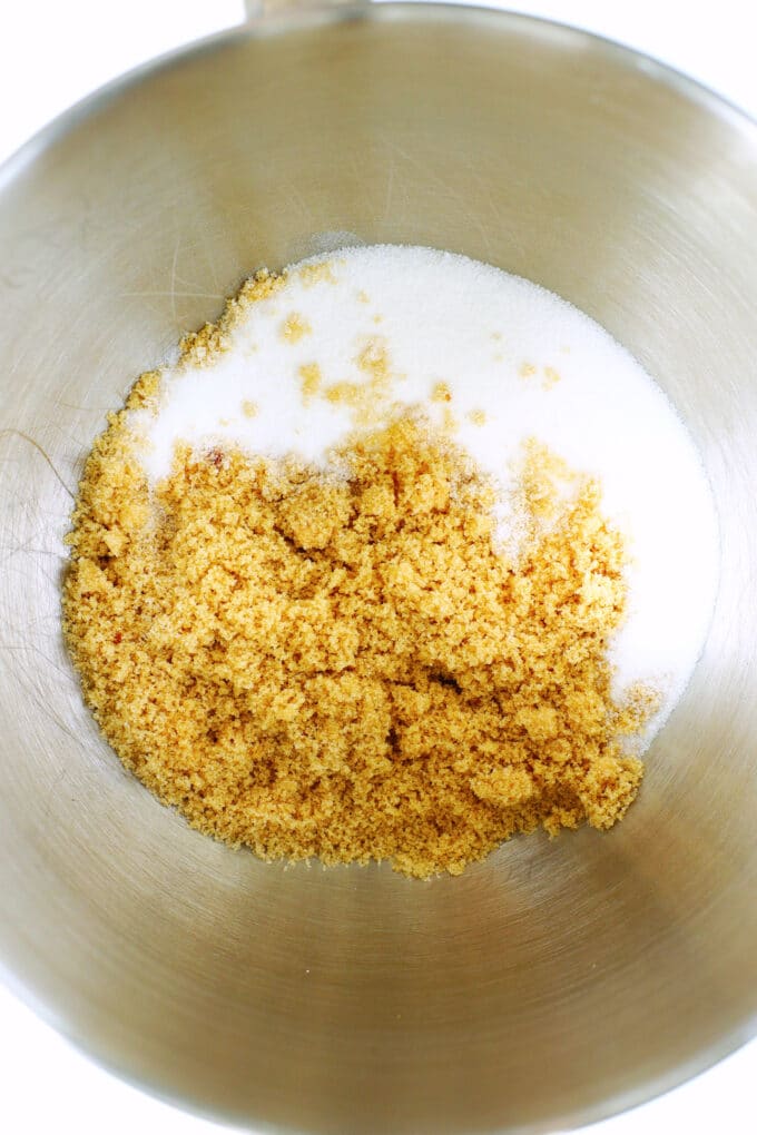 white and brown sugar in a bowl