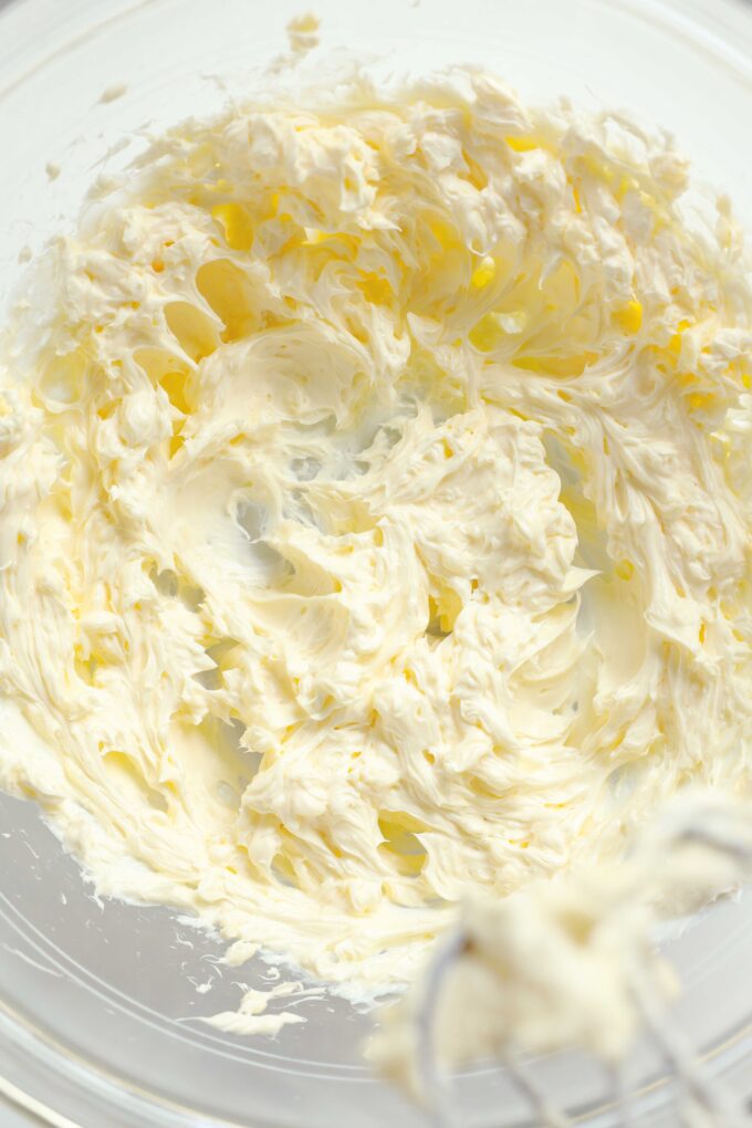 Butter and cream cheese that has been beaten together with a mixer.
