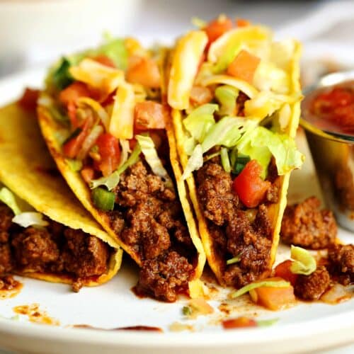 Taco Meat Recipe in taco shells served with a side of salsa