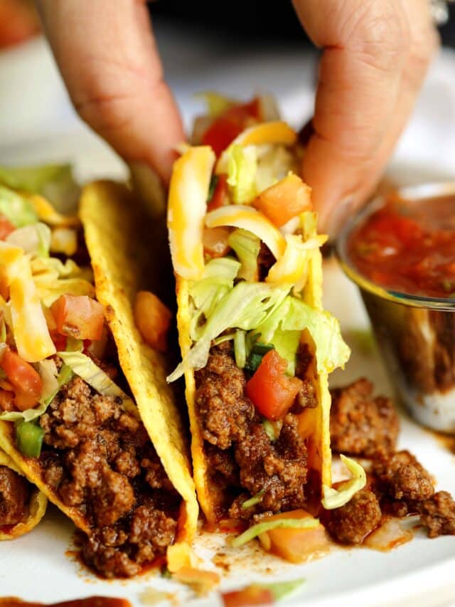 Taco Meat Recipe in taco shells served with a side of salsa