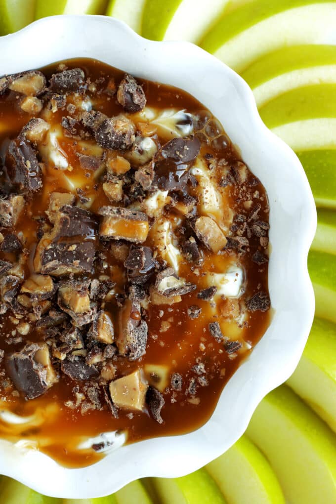 Close-up, overhead shot of Caramel Apple Dip