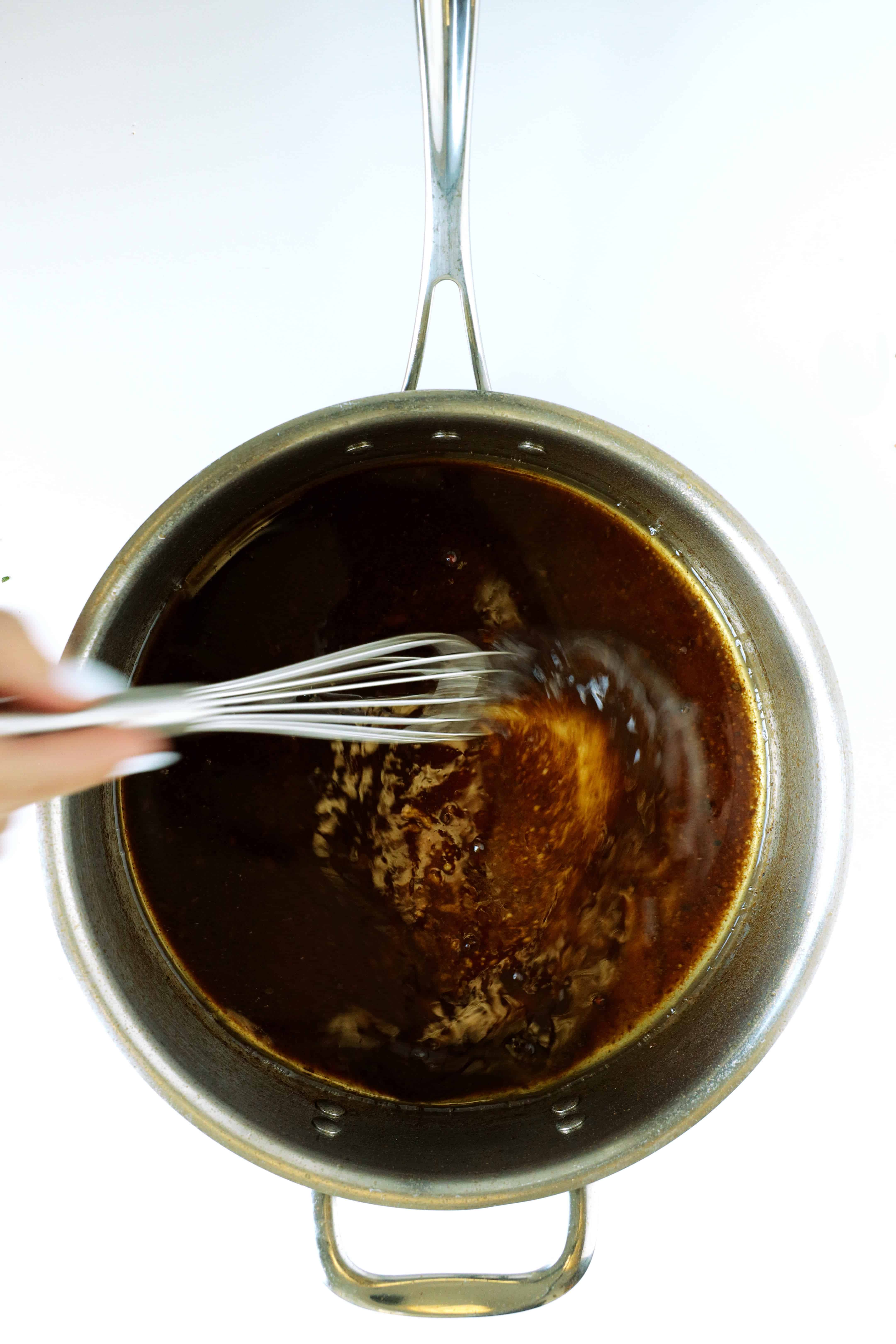 Overhead shot of au jus sauce