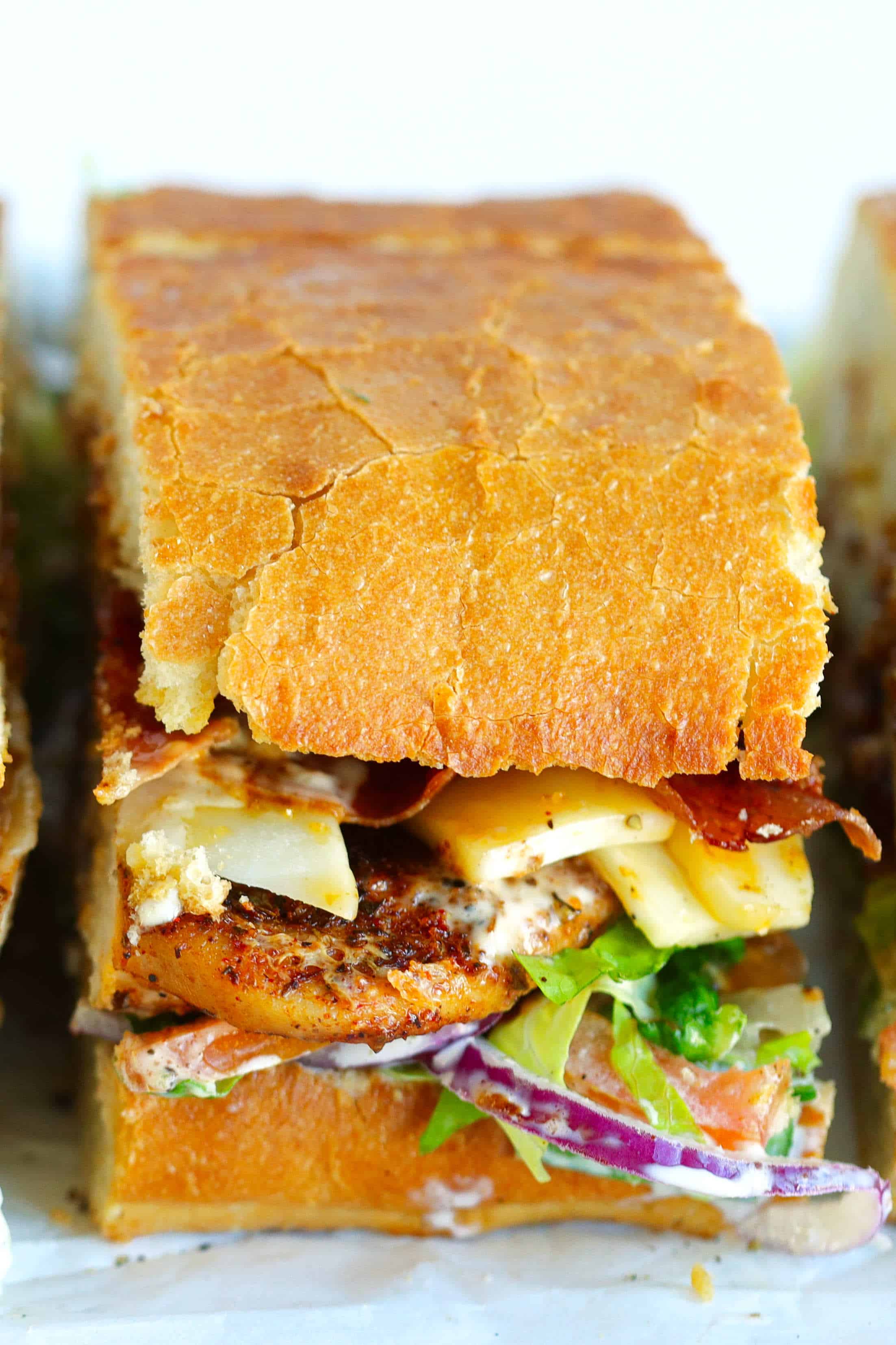 Closeup of ciabatta sandwich
