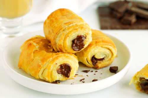 A stack of three Chocolate Croissants