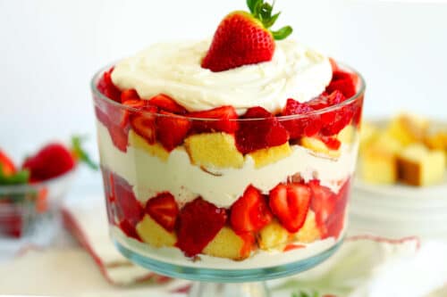 Close-up shot of a strawberry trifle