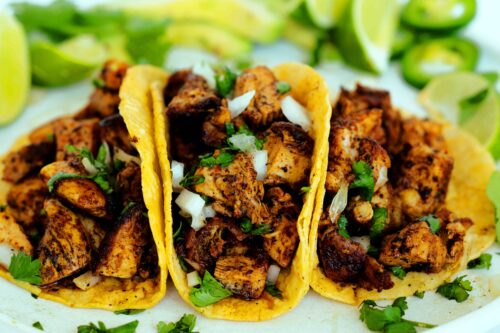 Close up of Mexican chicken street tacos