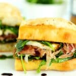 Close-up of a Prosciutto Sandwich cut in half
