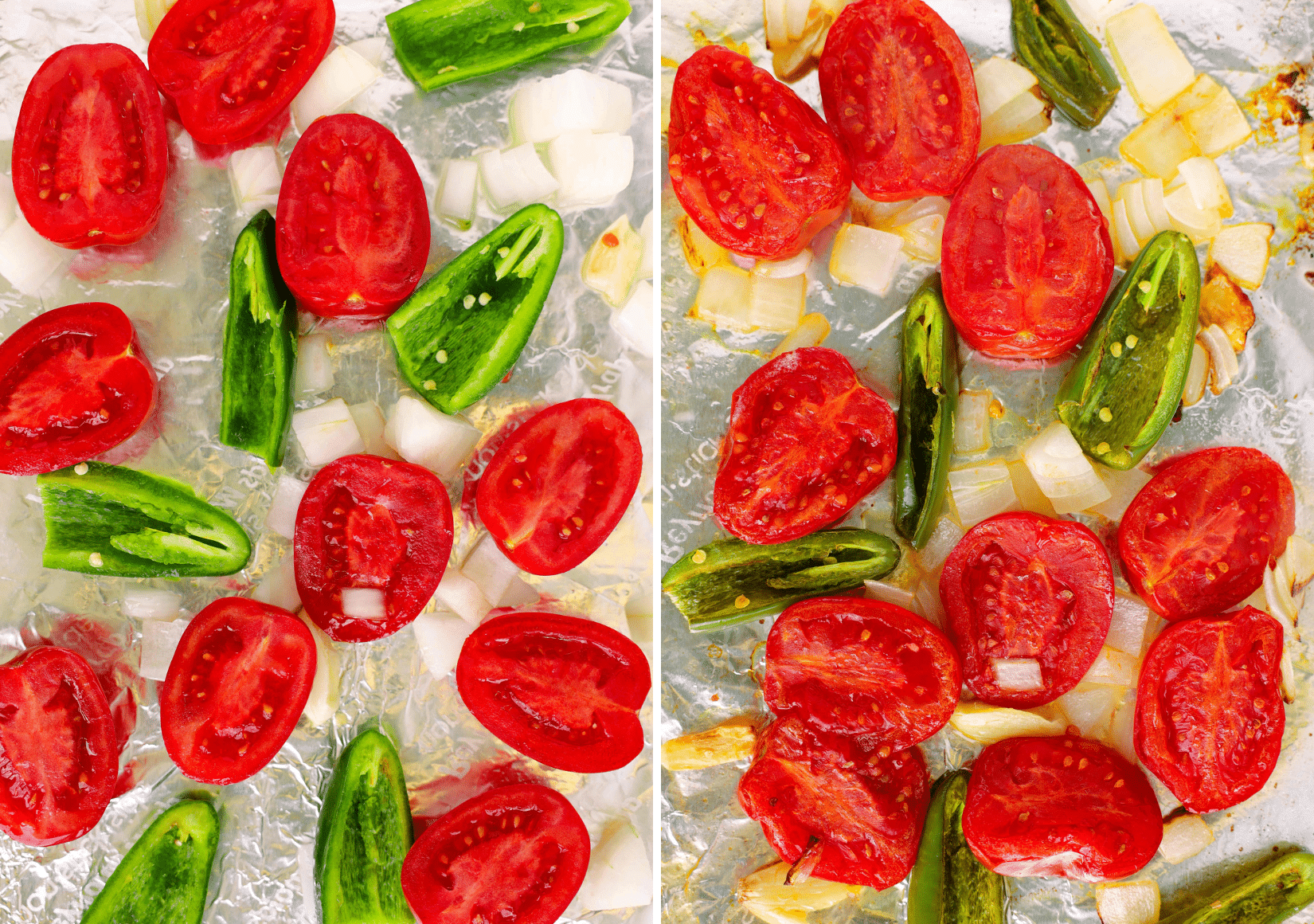 Steps to roast the veggies for Bistec Ranchero