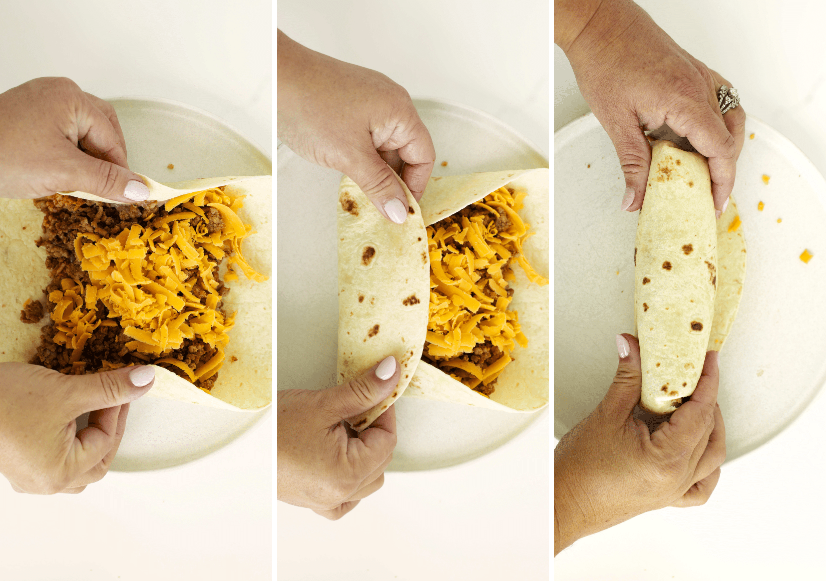 Steps to assemble the wet burrito