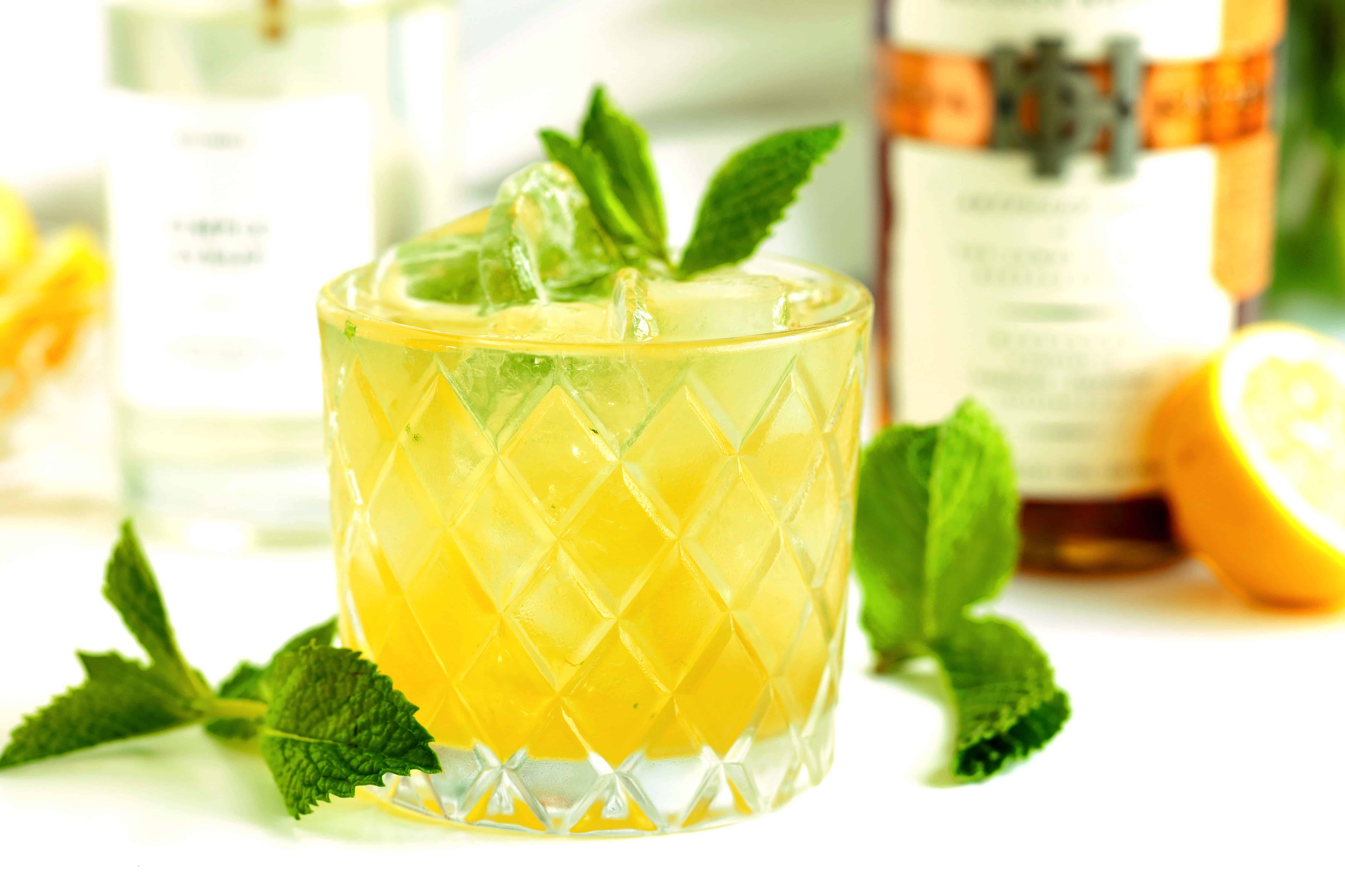 Bourbon Smash in a rock glass with mint