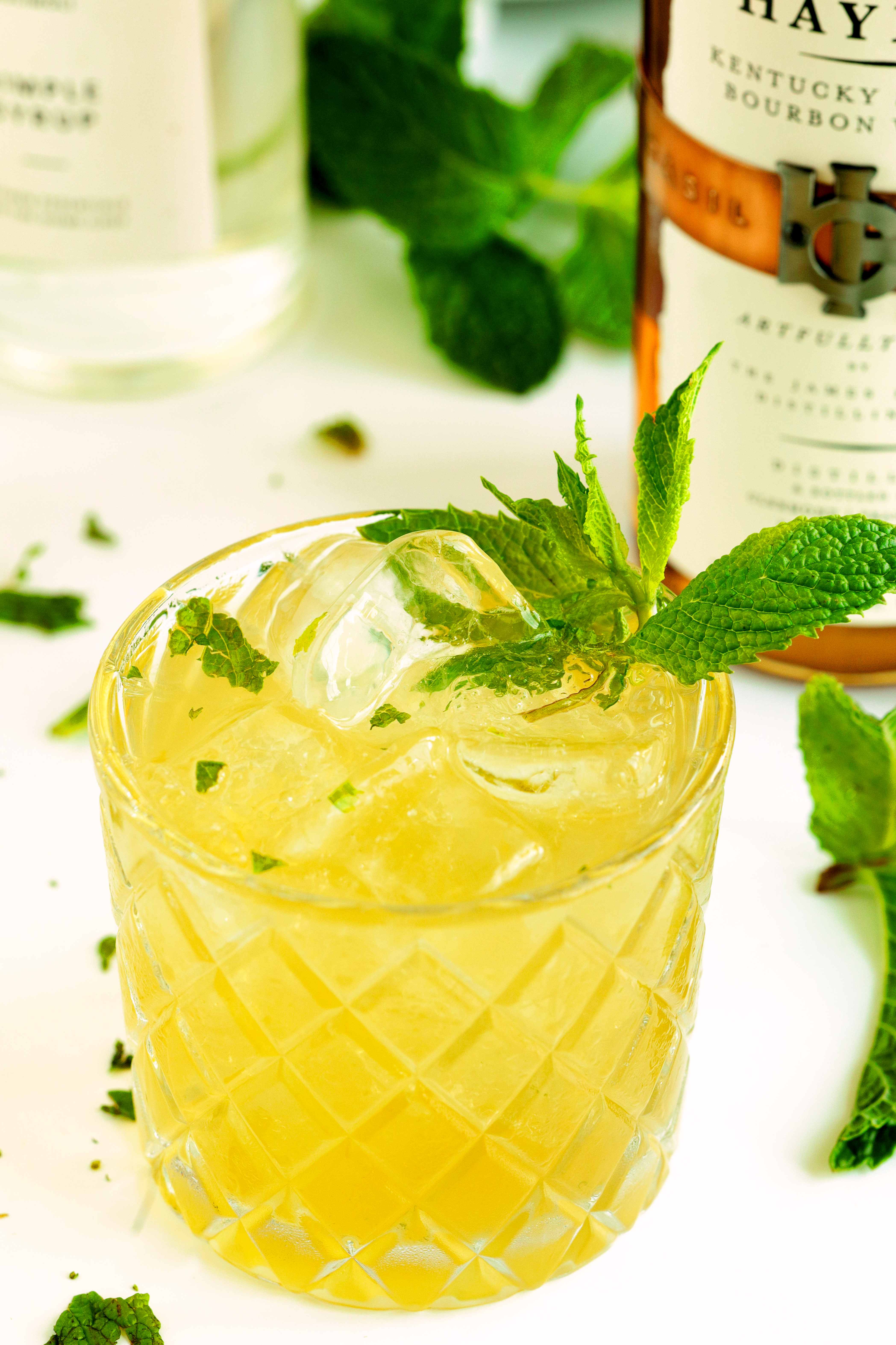 Bourbon Smash in a rock glass with mint