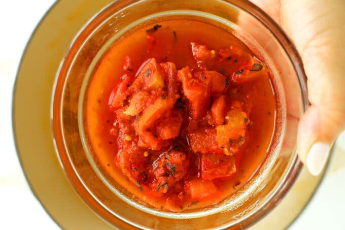 Overhead shot of fire-roasted tomatoes