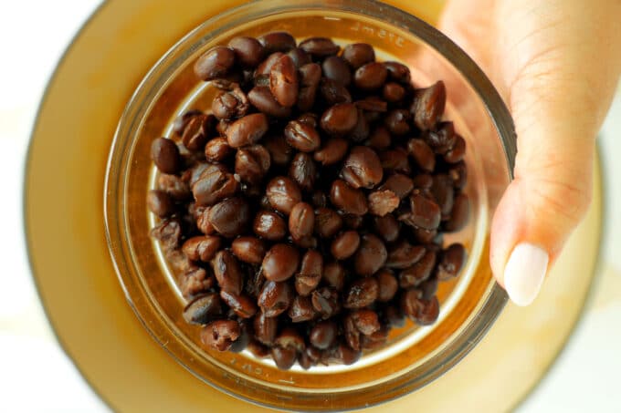 Overhead shot of black beans for Chicken Enchilada Soup