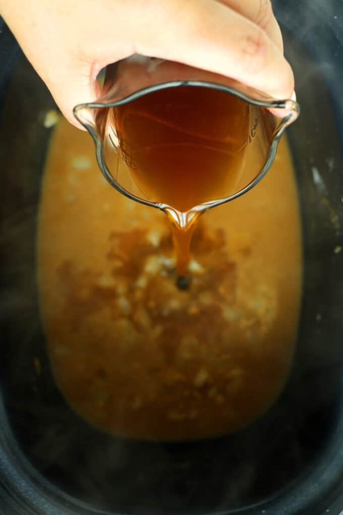 Adding beef broth to crockpot for beef tips and gravy