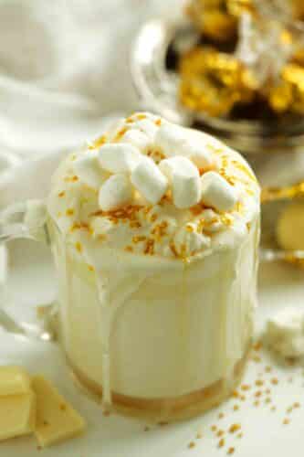 White Hot Chocolate with marshmallows in a mug