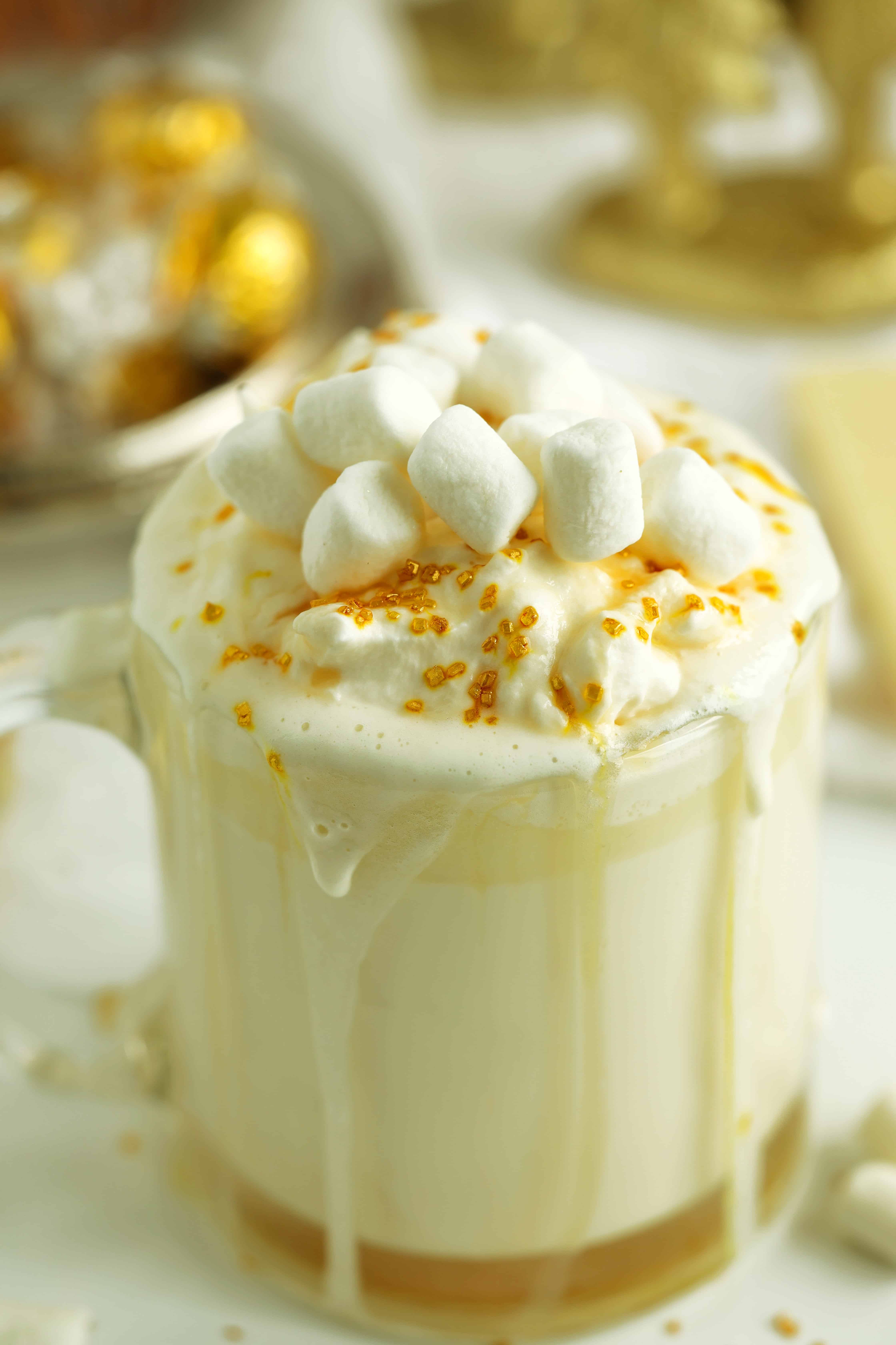 White Hot Chocolate with marshmallows in a mug