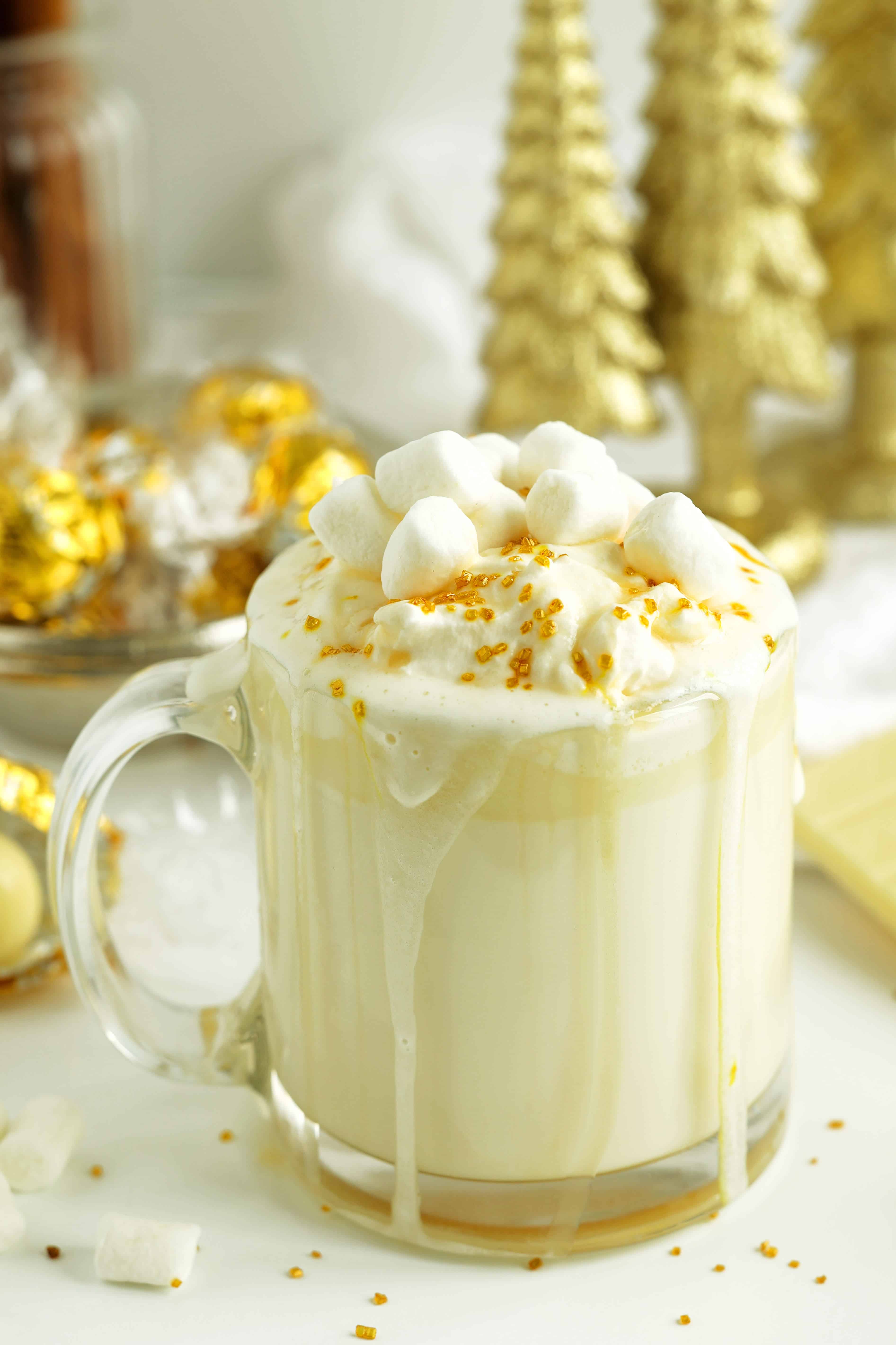 White Hot Chocolate with marshmallows in a mug